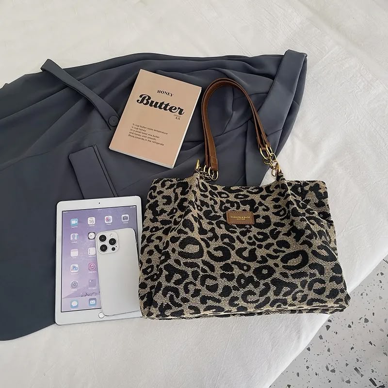 Leopard Print Chain Tote Bag