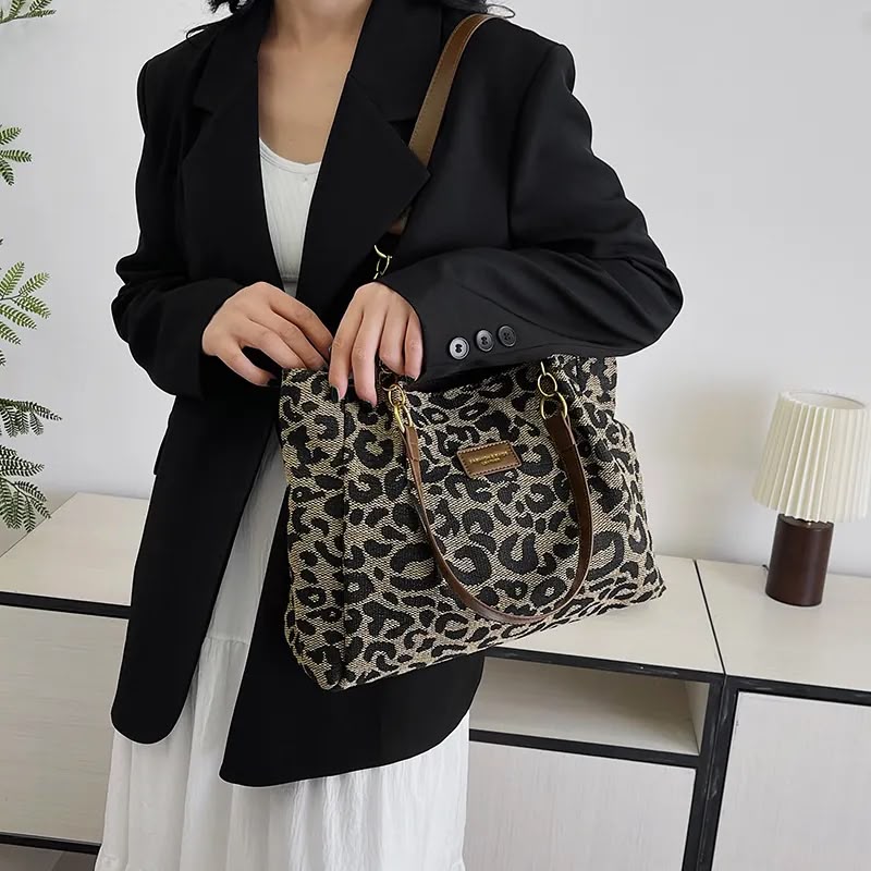 Leopard Print Chain Tote Bag
