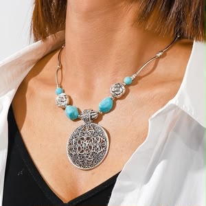 : Turquoise Western-Style Statement Necklace Collection – Vintage Boho Pendant Necklaces