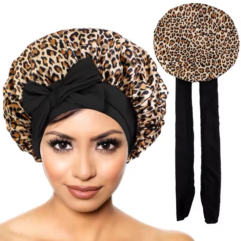 Floral Satin Sleep Bonnet with Bow