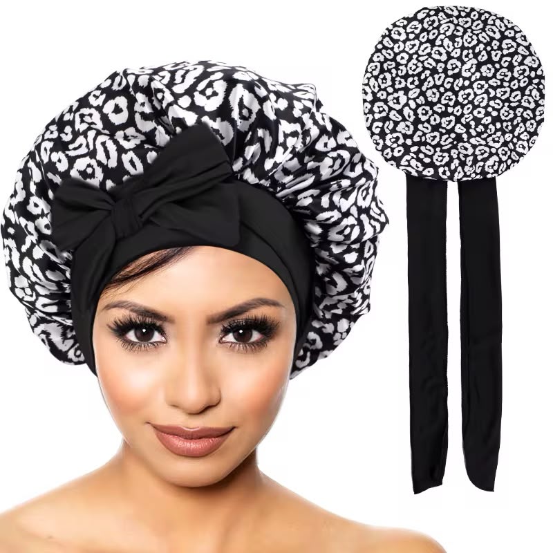 Floral Satin Sleep Bonnet with Bow