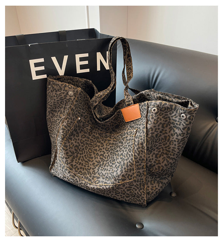 Leopard Print Canvas Tote Bag