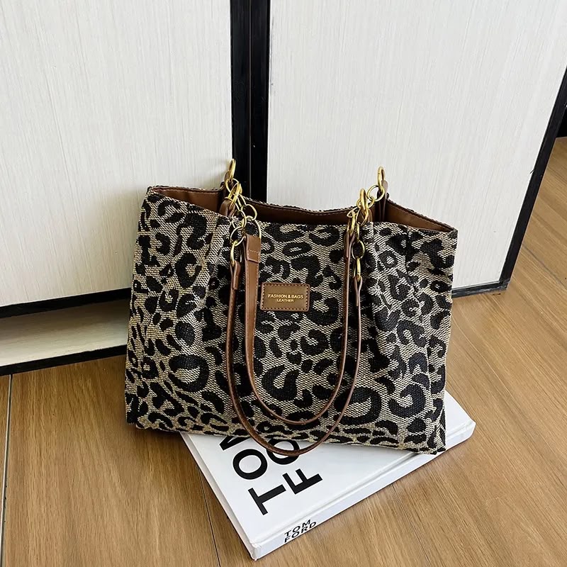 Leopard Print Chain Tote Bag