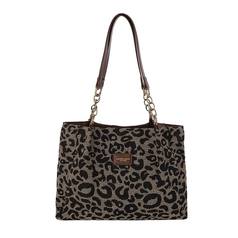 Leopard Print Chain Tote Bag